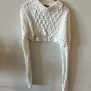 PrettyLittleThing Ivory Cable Knit Cropped Sweater